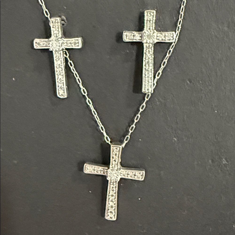 Sterling Silver 925 and Diamond Cross Earrings and pendant
